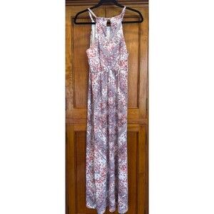 Maurices Pink and Lavender Floral Halter Maxi dress-Size Small